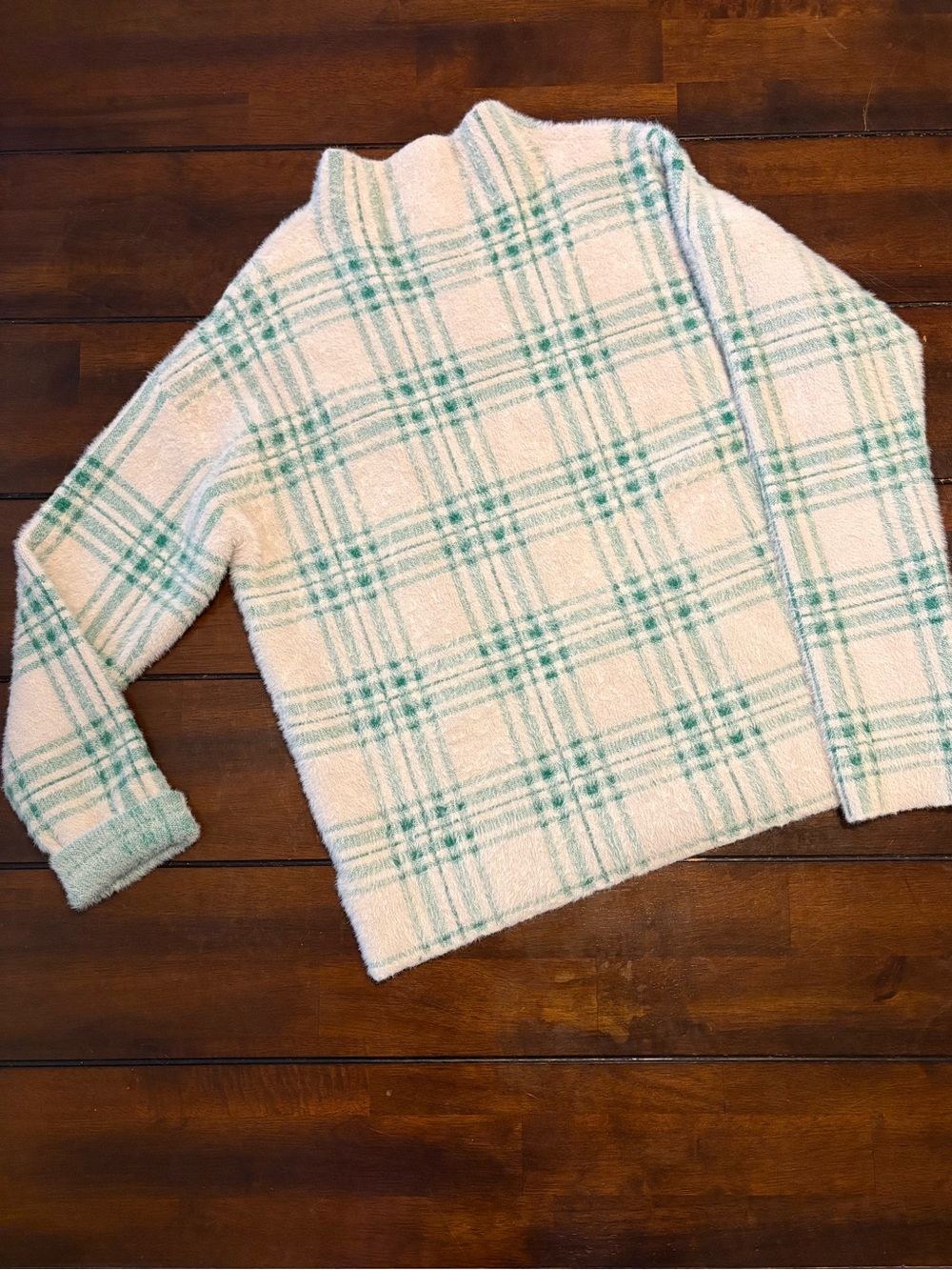 Cozy Cream & Mint Plaid women’s  Sweater